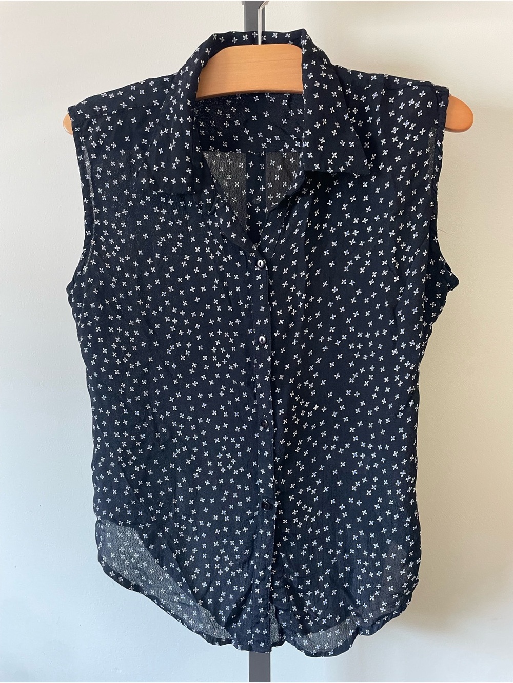 90s Vintage Ricki’s Sleeveless Button Down Top Blouse Navy Blue Size Medium